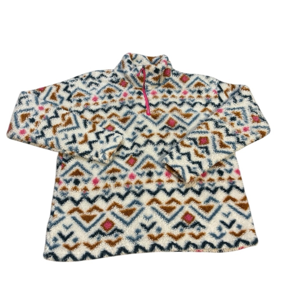 Eddie‎ Bauer Faux Fur Aztec Quarter Zip White Blue Pink Brown Size Medium